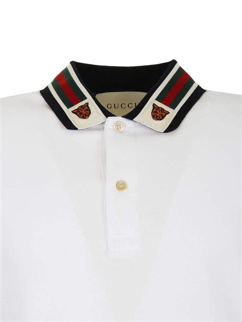 gucci polo web collar white|Web cotton piqué polo shirt in white .